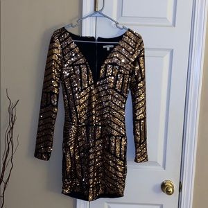 Gold and Black Sequin Mini Dress